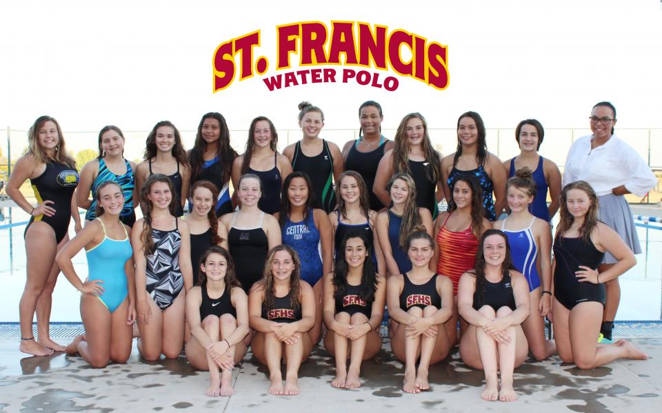 2014 St. Francis Junior Varsity Water Polo Team: Katie Apicella, Amaya Barnes, Aubree Barr, Sharon Burk, Kobe Carpenter, Gabby Casentini, Allison Dowdell, Samantha Garaygay, Mary-Louise Goodwin, Natalie Imboden, Emily Jones, Chloe King, Grace Klas, Monet Lopez, Hailey Malone, Ari Miggins, Rochelle Mudd, Madi Neil, Emily Piatanesi, Charisma Powning, Libby Price, Kristen Ramos, Victoria Slaven, Clairise Tapken, Maddy Vine.