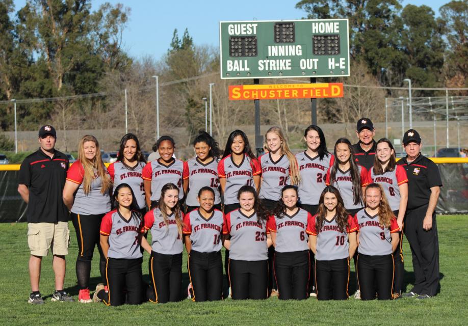 2016 St. Francis Varsity Softball Team – Back Row (L to R): Assistant Coach Sean Smith., Ellie Chiappe, Bella Valentine, Shelby Tevis, Akeylah Moses, Mel Baccay, Emily Ainsley, Kelsea Williams, Jada Kanemasu, Head Coach Kevin Warren, Arden Hatch and Assistant Coach Al LoGiudice. Front Row (L to R): Mary Baccay, Chloe Smith, Sydney Littles, Lauren Washburn, Gabbi Guerrera, Makayla Scott, Caitlin Caldwell. Not pictured: Hannah Willover.
