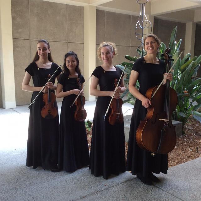 SFHS String Quartet with
Chiara Giordani, Francesca Giordani, Celia Karim, and Ally Zhu. (not in any order)