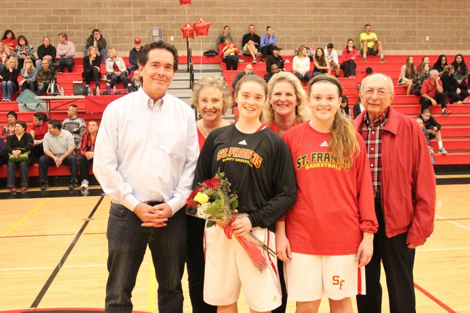 Vacaville’s Isabel Soloaga was recognized at St. Francis Senior Night on Feb. 13 with her sister Camille, parents Kathy and Dean, and grandparents.