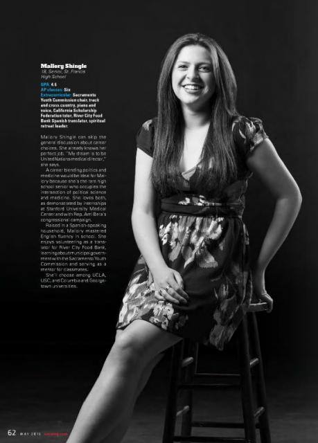 Page 62, Sacramento Magazine Features SFHS Senior Mallory Shingle.
