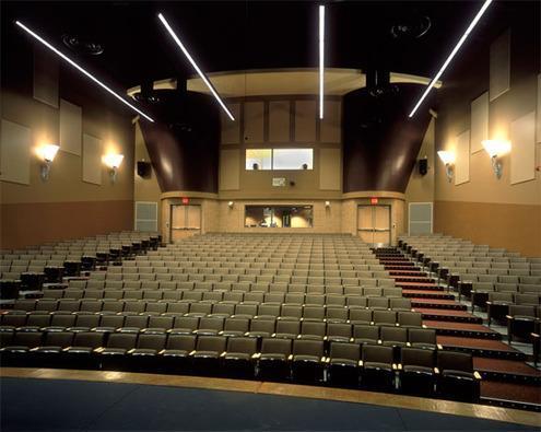 View of 500-seat theatre from the stage. The technical capabilities built into the new Arts Complex allow St. Francis students to strive for the highest levels of achievement. State-of-the-art sound and lighting equipment and a fly tower allow for professional quality theatre staging.