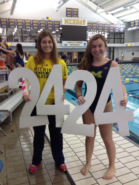 SFHS Alumnae and current members of the University of Michigan Women's Water Polo Team, Bryce Beckwith '12 and Kaitlyn Cozens '13, snapped this photo on Saturday in Ann Arbor.  They say, Go Troubies and Go Blue!
