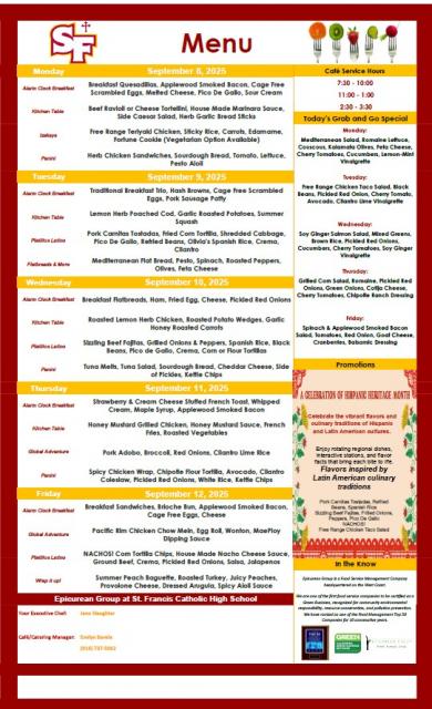 Menu for the Week of 9/8