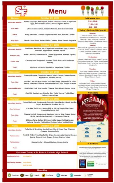 Menu for the Week of 10/20
