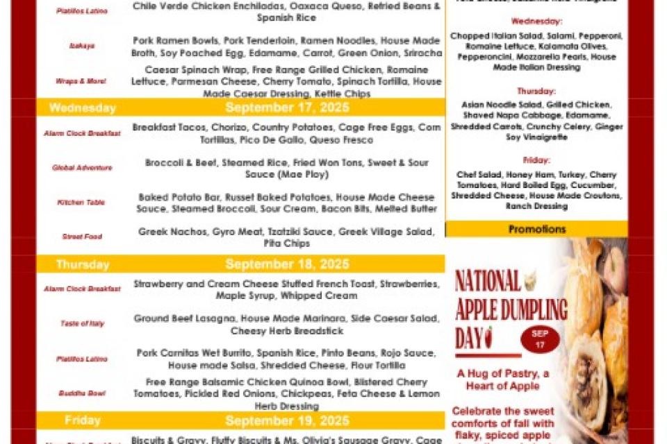 Menu for the Week of 9/8