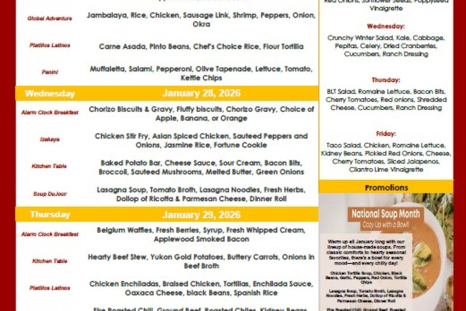 Menu - Week of 1/26