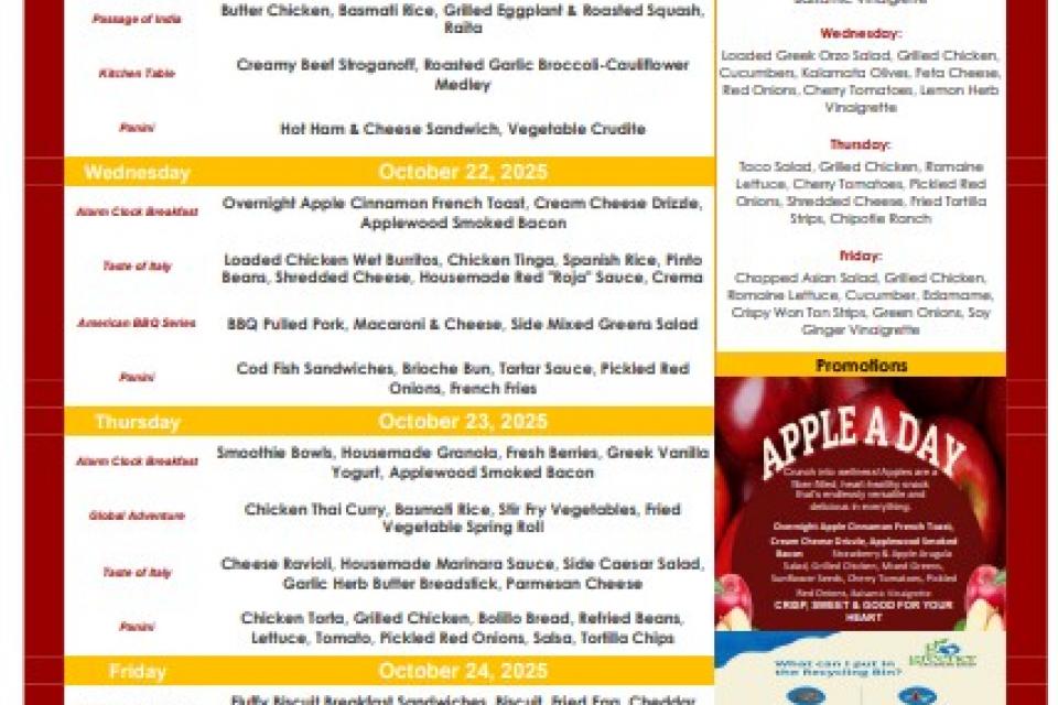 Menu for the Week of 10/20