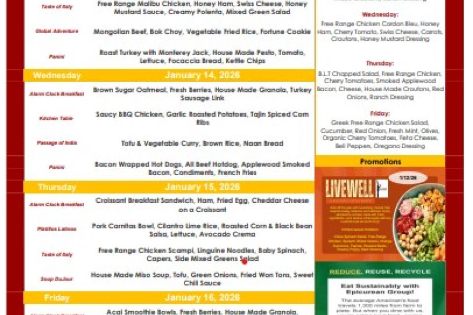 Menu - Week of 1/12