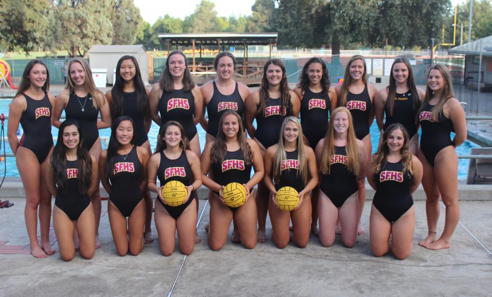 St. Francis Varsity Water Polo Team 
First Row (L to R): Maddy Vine, Kobe Carpenter, Rocky Mudd, Jenna Barthels, Julie Zanobini, Sally Ferguson, Hannah Warren. Back Row (L to R): Ally Tambornini, Elle Minor, Nikki Chan, Aubree Barr, Sam Reinl, Madalyn Lavezzo, Kira Chavez, Maggie Oys, Francis Barbour, Caroline Urkov. 
