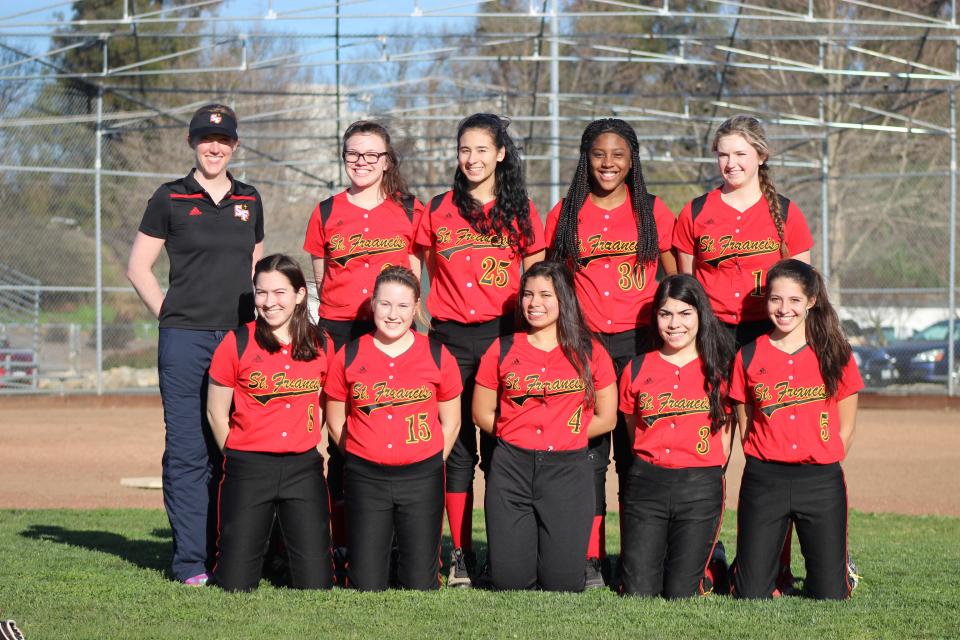 2016 St. Francis Junior Varsity Softball Team – Back Row (L to R): Head Coach Sara Brabec, Sarah Huggins, Sydney Galvan, Azareyah Edwards, Kennedy Hornbuckle. Front Row (L to R): Julia Limon, Morgan Gadsden, Carmen Ocazionez, Victoria Jacobo, Alexis Areias. Not pictured: Kathryn Agustin, Caitlin Caldwell, Arden Hatch, Gabby Guerrera, Sydney Littles, Chloe Smith.