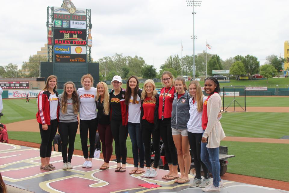 Photo Caption (From L to R): Maggie Oys (Water Polo), Ashley Newland (Soccer), Emily Peters (Swimming), Avery Spector (Tennis), Elle Minor (Water Polo), Ally Tambornini (Water Polo), Lilly Enes (Track and Field), Ariane Arndt (XC/Track and Field), Chase Worthen (Cross Country), Sydney Vandegrift (XC/Track and Field) and Shelby Tevis (Softball). 